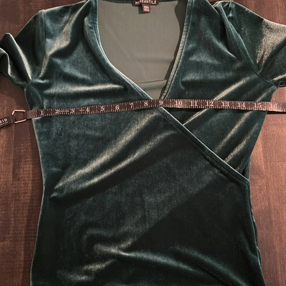 J. Crew Emerald Green Velvet Faux Wrap Blouse Size XXS
